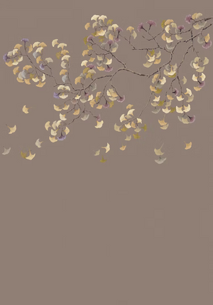The Ginkgo Tree wallpaper by Dami and Em Design in brown, pattern sample of ginkgo branches