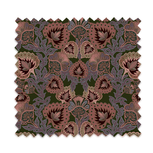 Garden of India velvet by Tatie Lou in brown and pink, full repeat of an Indian-style garden medallion