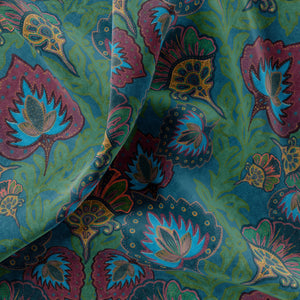 Garden of India velvet by Tatie Lou in teal, pattern sample of an Indian-style garden medallion