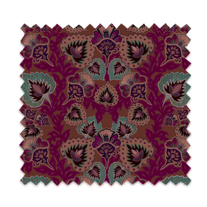 Garden of India velvet by Tatie Lou in burgundy, flat sample of an Indian-style garden medallion