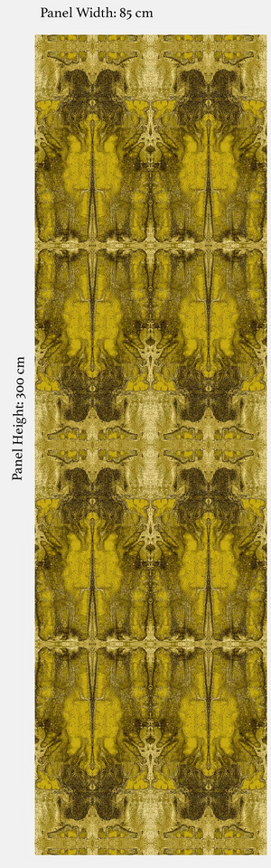 Green grasscloth by Dami and Em Design in gold, pattern sample of a woven design