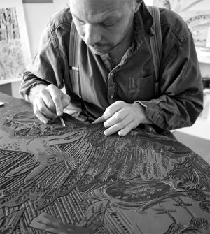 Harvest Hare wallpaper by St. Jude's in white, the artist's artwork in progress showing hares among grasses