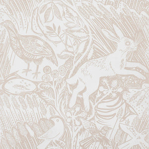 Harvest Hare wallpaper by St. Jude's in white, full repeat of hares among grasses