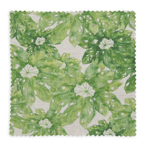 Hepta linen by Bethie Tricks in green, full repeat of leafy rosettes