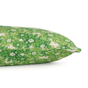 Hepta linen by Bethie Tricks in green, leafy rosettes as a cushion