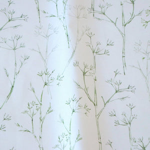 Sweet Herb Fennel linen by Seed Home Designs in white, draped, showing delicate fennel stems