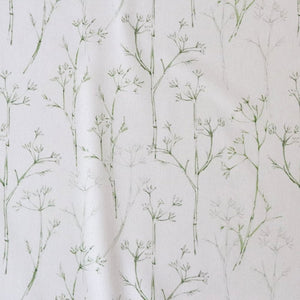 Sweet Herb Fennel fabric by Seed Home Designs in green, draped close-up of delicate fennel stems