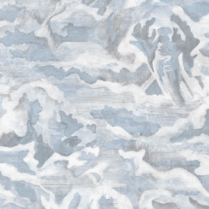 Hidden Clouds wallpaper by Brand McKenzie in pale blue, pattern detail of clouds with hidden animals