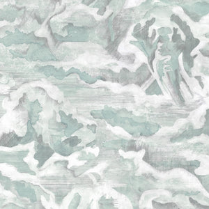 Hidden Clouds wallpaper by Brand McKenzie in pale green, close-up of clouds with hidden animals