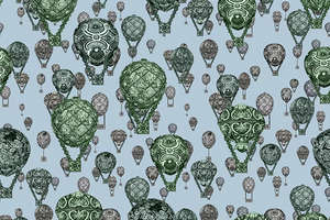 Hot Air Balloons wallpaper by Dami and Em Design in blue, full repeat of hot-air balloons