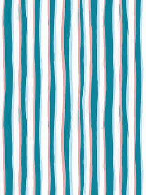 Beside the Seaside wallpaper by Annika Reed in teal, full repeat of seaside stripes