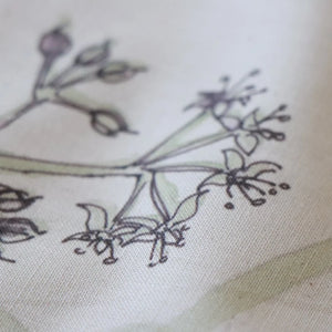 Wrens in the Ivy linen by Seed Home Designs in cream and green, close-up of wrens among ivy