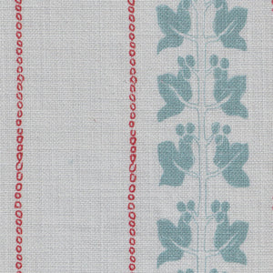Ivy linen by Annika Reed in blue and red, in soft folds showing ivy trails and stripes