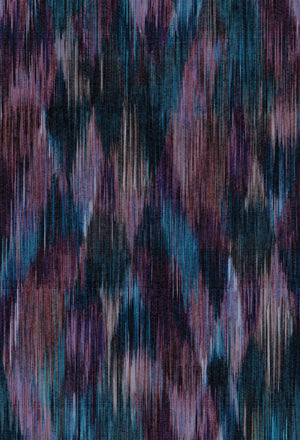 Spectre Ikat wallpaper by Victoria Sanders in berry pink, full repeat of a blurred ikat design