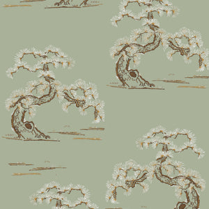 Japanese Tree velvet by Dami and Em Design in sage green, flat sample of a Japanese pine tree
