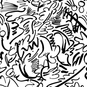 La Friche linen by Claire de Quénetain in black, full repeat of abstract line work