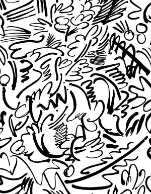 La Friche linen by Claire de Quénetain in black, full repeat of abstract line work