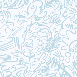 La Friche linen by Claire de Quénetain in blue, flat sample of abstract line work