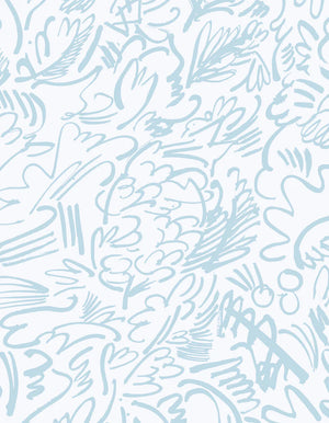 La Friche linen by Claire de Quénetain in blue, flat sample of abstract line work