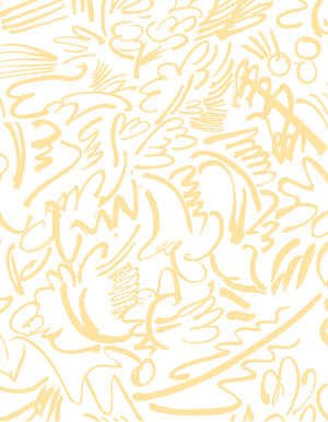 La Friche linen by Claire de Quénetain in yellow, pattern sample of abstract line work