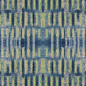 Labyrinth grasscloth by Dami and Em Design in blue and yellow, full repeat of a woven ikat design