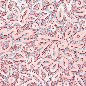 Language Floral linen by Claire de Quénetain in pink and grey, full repeat of a hand-painted floral design