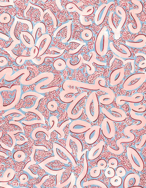 Language Floral linen by Claire de Quénetain in pink and grey, full repeat of a hand-painted floral design