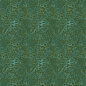 Leopard wallpaper by Tatie Lou in green, full repeat of a leopard-spot print