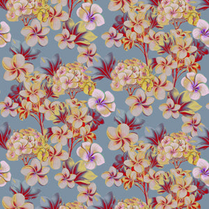 Les Fleurs wallpaper by Tatie Lou in pale blue, pattern sample of dense painterly flowers