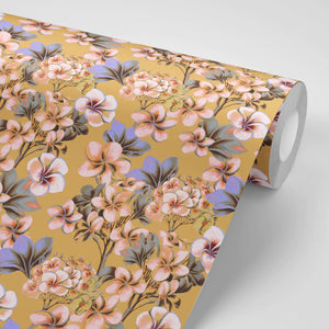 Les Fleurs wallpaper by Tatie Lou in yellow, roll showing dense painterly flowers