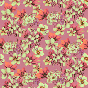 Les Fleurs wallpaper by Tatie Lou in pink and yellow, flat sample of dense painterly flowers