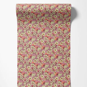 Les Fleurs wallpaper by Tatie Lou in pink and yellow, roll showing dense painterly flowers