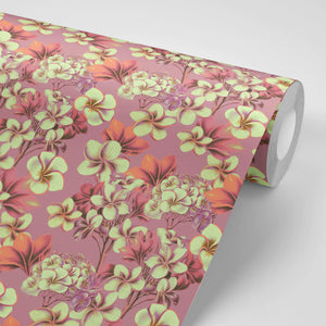 Les Fleurs wallpaper by Tatie Lou in pink and yellow, full repeat of dense painterly flowers
