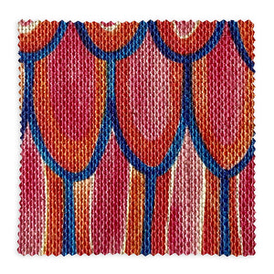 Lilo linen by Bethie Tricks in pink and red, close-up of scalloped stripes