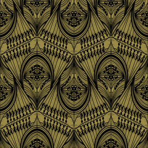 Manilva Garden velvet by Dami and Em Design in gold and green, full repeat of an art deco garden design
