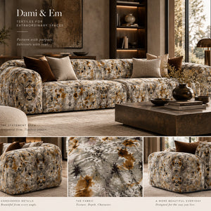 Ashed Marble velvet by Dami and Em Design in grey, style sheet showing a marbled design