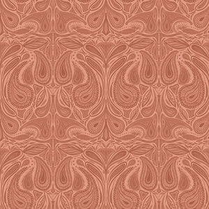 Margaux wallpaper by Tatie Lou in coral, full repeat of marbled swirls