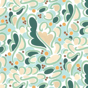 Marie wallpaper by Claire de Quénetain in green, full repeat of a hand-painted floral design