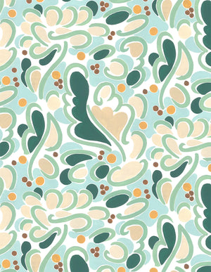 Marie wallpaper by Claire de Quénetain in green, full repeat of a hand-painted floral design
