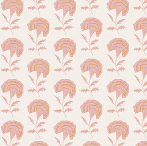 Marigold wallpaper by Annika Reed in pink, flat sample of marigold flowers