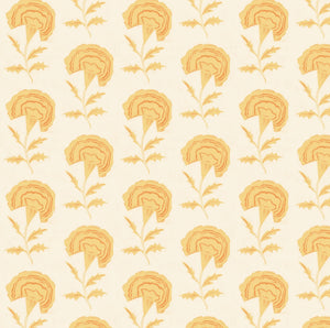 Marigold wallpaper by Annika Reed in yellow, full repeat of marigold flowers