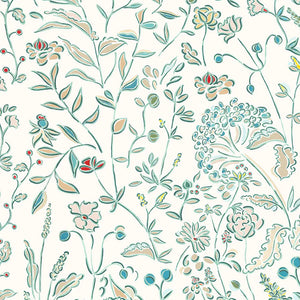 Mathilde wallpaper by Claire de Quénetain in pink, full repeat of a hand-painted floral design