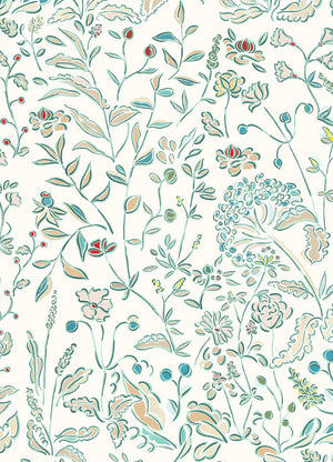 Mathilde wallpaper by Claire de Quénetain in pink, full repeat of a hand-painted floral design