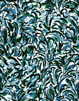 Melodie Sauvage linen by Claire de Quénetain in green, pattern sample of wavy ribbon stripes