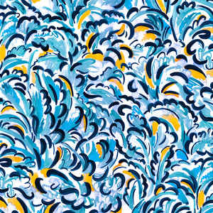 Melodie Sauvage linen by Claire de Quénetain in blue, flat sample of wavy ribbon stripes