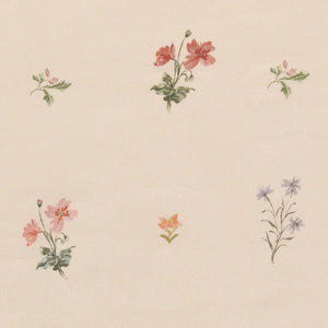 Mitford linen by Parker and Jules in beige, flat sample of scattered embroidered flowers