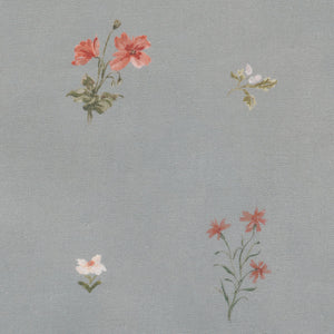 Mitford linen by Parker and Jules in grey, full repeat of scattered embroidered flowers