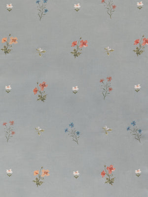 Mitford linen by Parker and Jules in grey, flat sample of scattered embroidered flowers