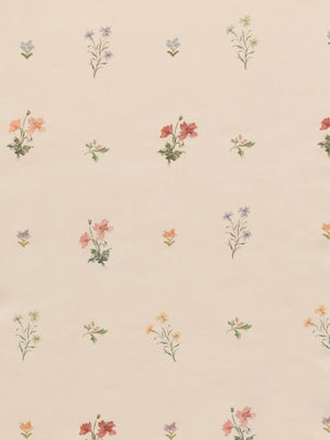 Mitford linen by Parker and Jules in beige, pattern sample of scattered embroidered flowers