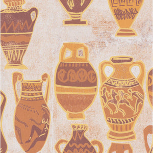 Muggle of Jugs velvet by Annika Reed in orange, close-up of painted jugs and vases